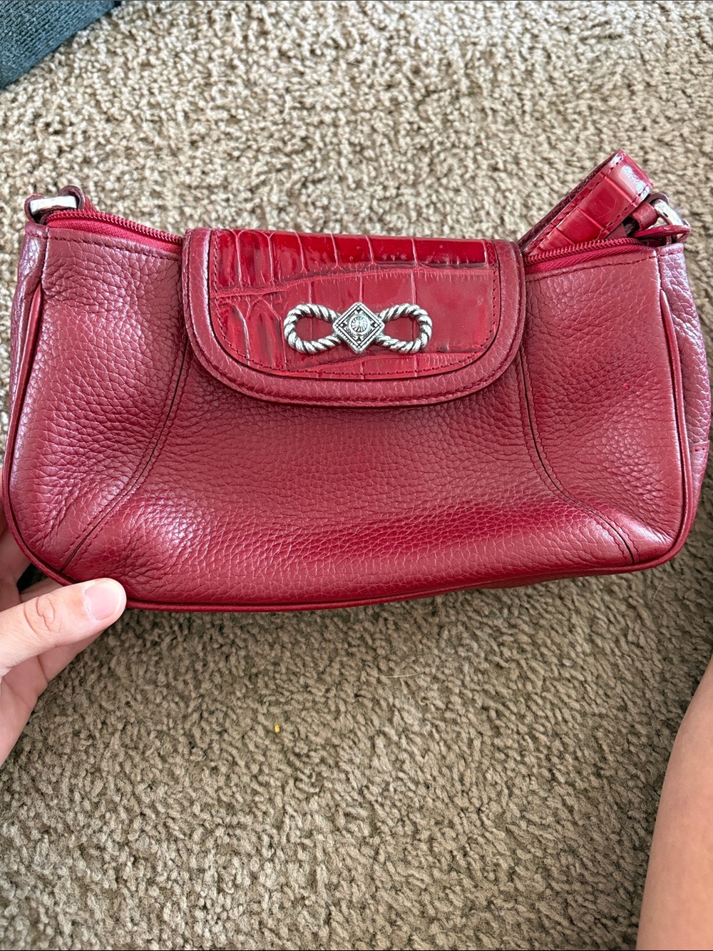Brighton Red Leather Wristlet Clutch with Silver Twist Accent